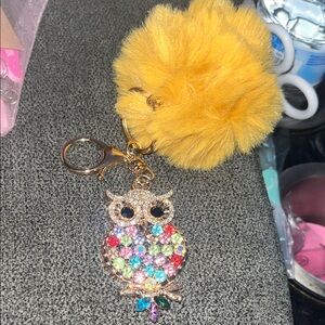 Colorful Owl Keychain with Yellow Pom Pom
